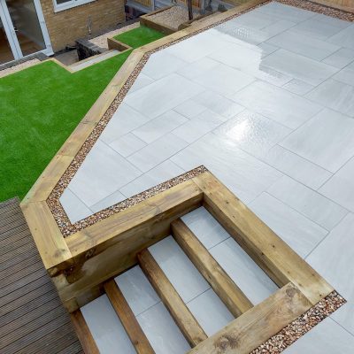 Raised patio with sleepers